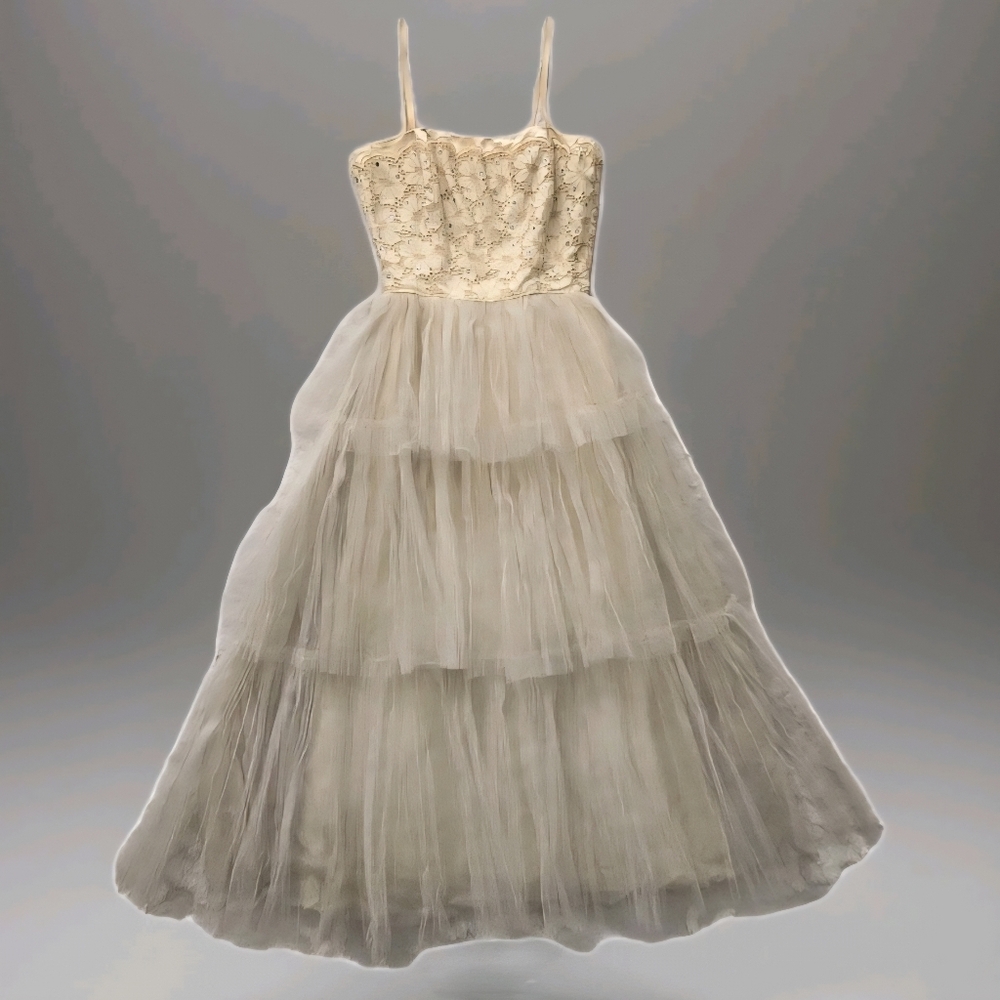 Vtg 1950s Dance Time Tulle + Sequin Dress, 0/2 OR Juniors